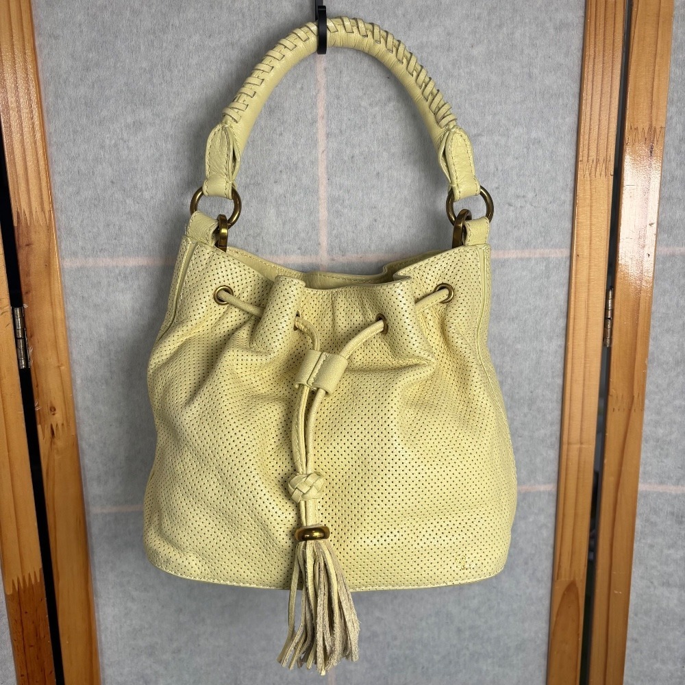 Elliot Luca Yellow‎ Leather Bucket Bag Y2K Crossbody